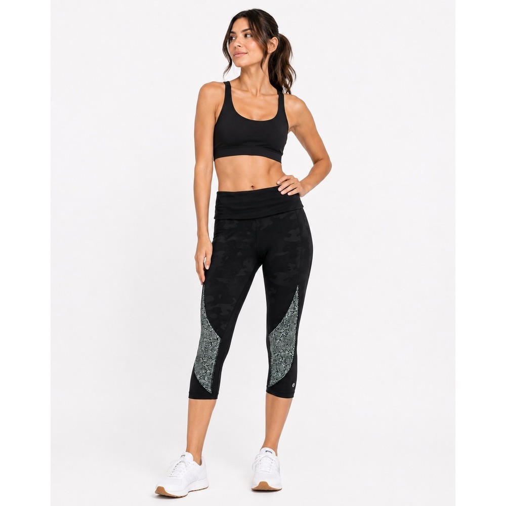 Lululemon Leggings Womens 6 Blue Camo Mesh Panel Crop High Rise Athleisure Yoga
